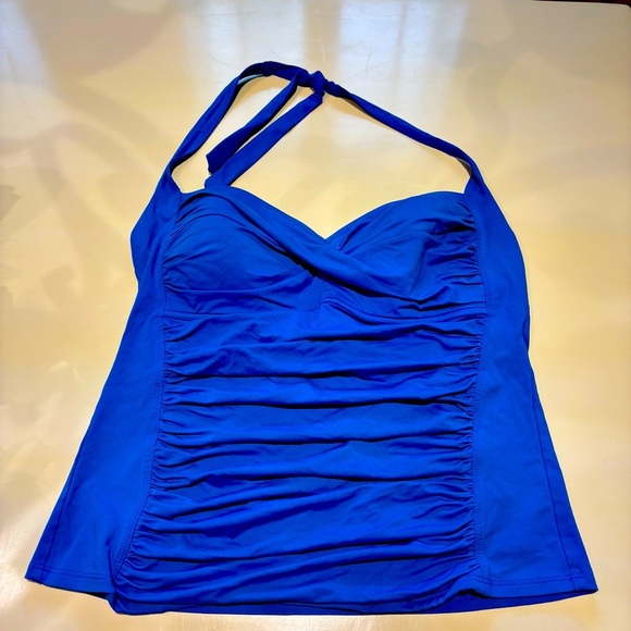 Vibrant Blue La Blanca Ruched Halter Tankini Sz 16 - Picture 1 of 3